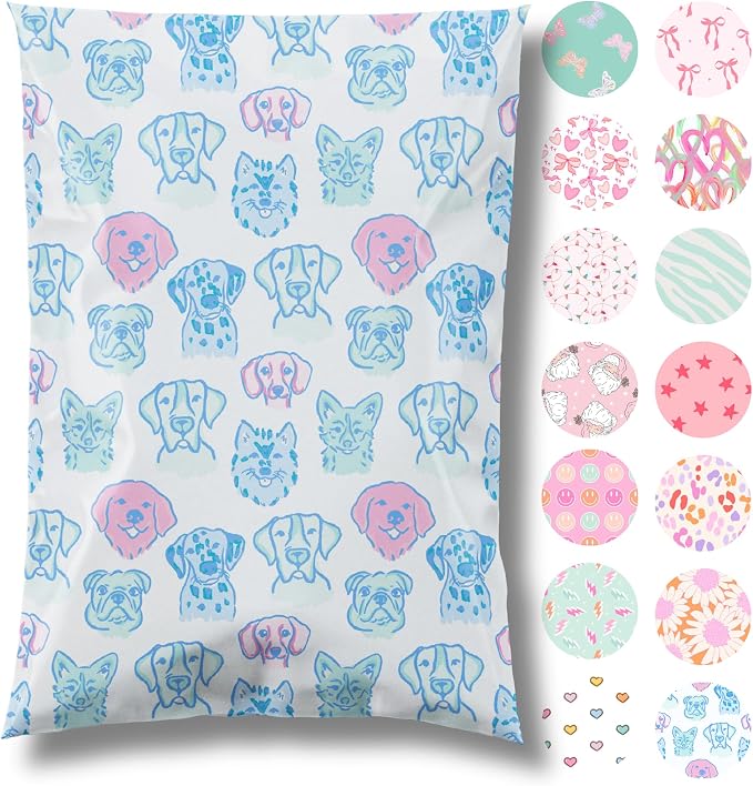 Pretty Package Store Poly Mailer 10x13, Pretty Pups Puppy Dogs, 100 Pack | by PrettyPackageStore
