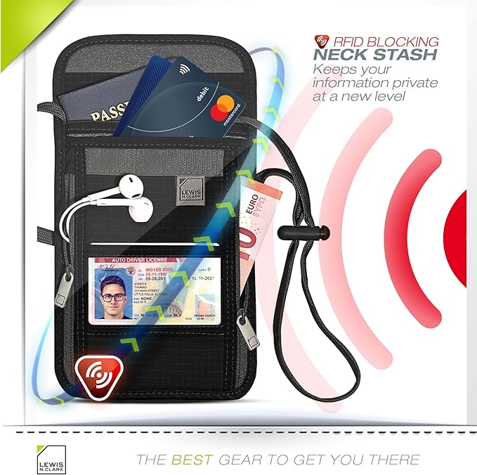 Lewis N. Clark RFID Blocking Stash Neck Wallet, Travel Pouch + Passport Holder - Image 3
