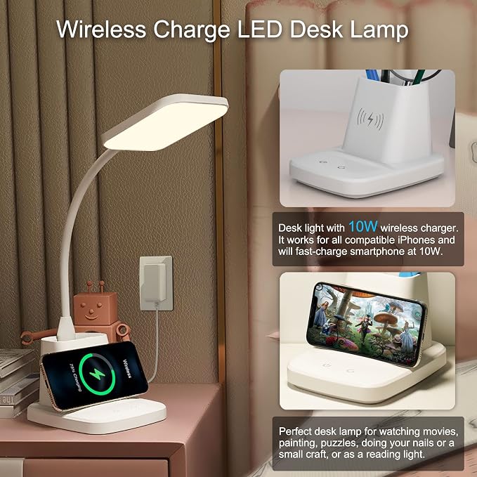 Upgraded LED Desk Lamp with Wireless Charger, 3 Color Modes, CRI 85, 800 Lumen - Image 2