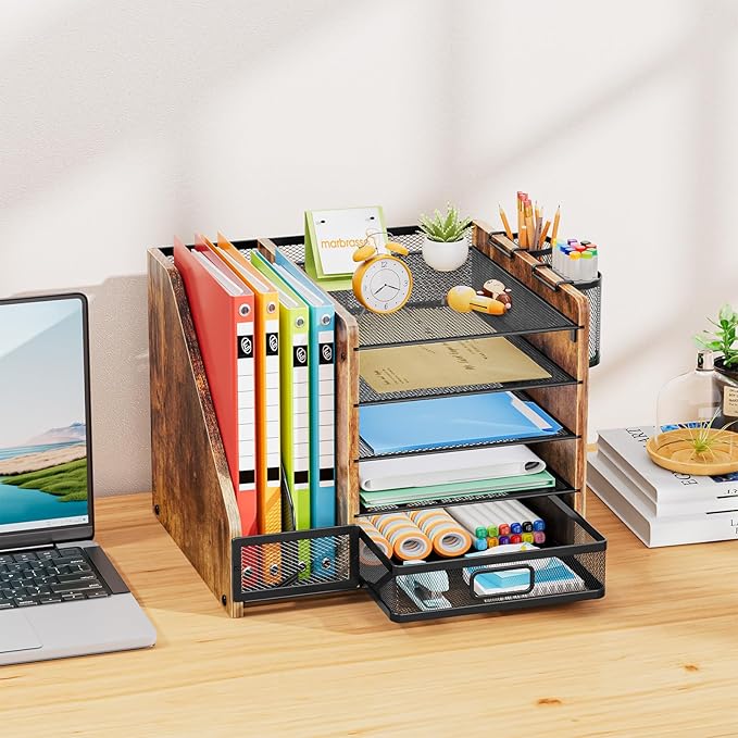 Marbrasse Desk Organizer with File Holder, 5-Tier Paper Letter Tray Organizer - Image 3