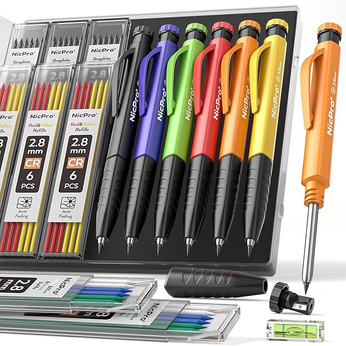 Nicpro 6 Pack Upgraded 3-IN-1 Carpenter Pencil Set by Nicpro