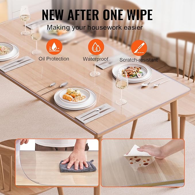 VEVOR Plastic Table Cover, 42 x 72 Inch 2.0 mm Thick Clear Rectangle PVC Desk - Image 4