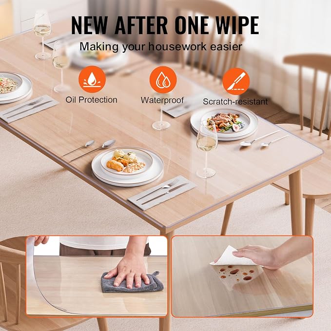 VEVOR Plastic Table Cover, 42 x 60 Inch 2.0 mm Thick Clear PVC Desk Mat - Image 4