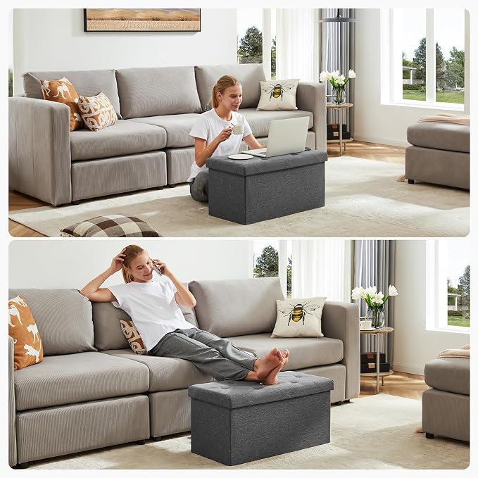 DUMOS 30in Storage Ottoman Bench, Storage Chest, End of Bed Foot Rest Stool - Image 4
