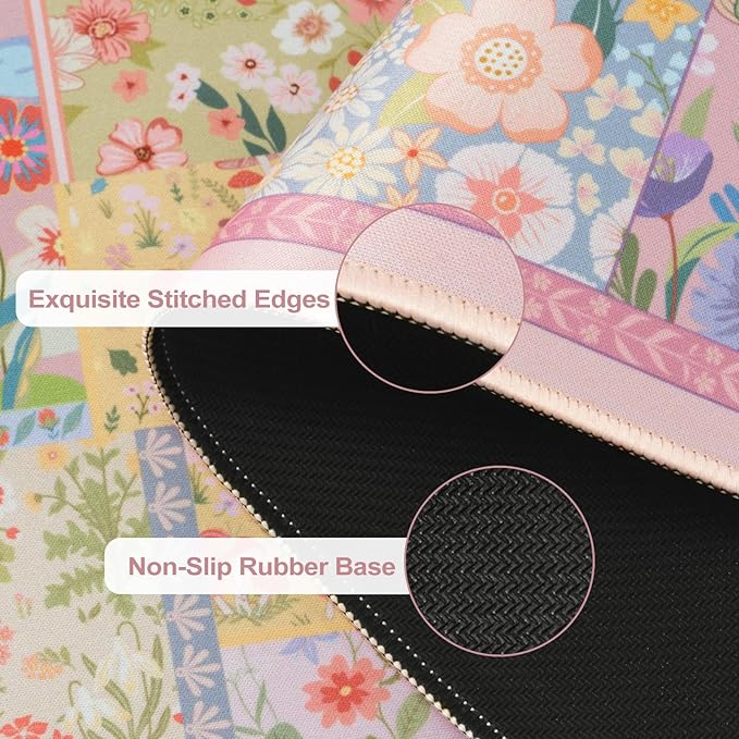 iCasso Pink Desk Mat for Keyboard and Mouse, Large Mouse Pad, Floral Desk Pad - Image 4