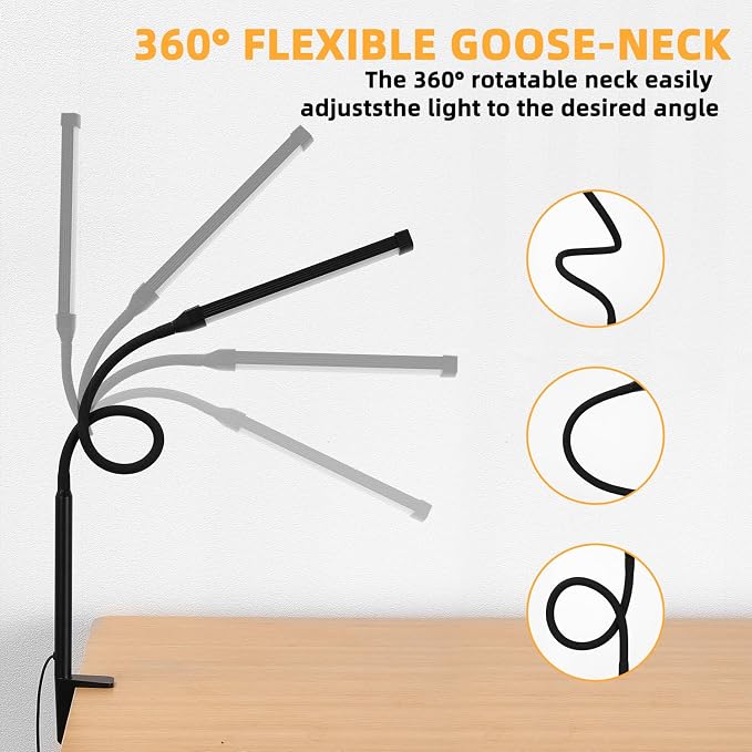 Voncerus LED Desk Lamp with Clamp, Eye-Caring Clip on Lights - Image 3