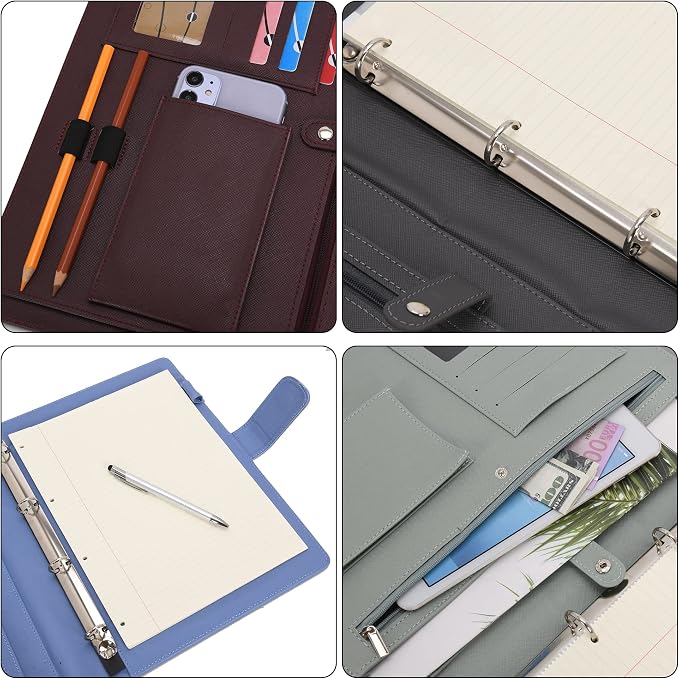 Wonderpool A4 PU Leather 3 & 4 Ring Holder Writing Portfolio Multi Document Case - Image 5