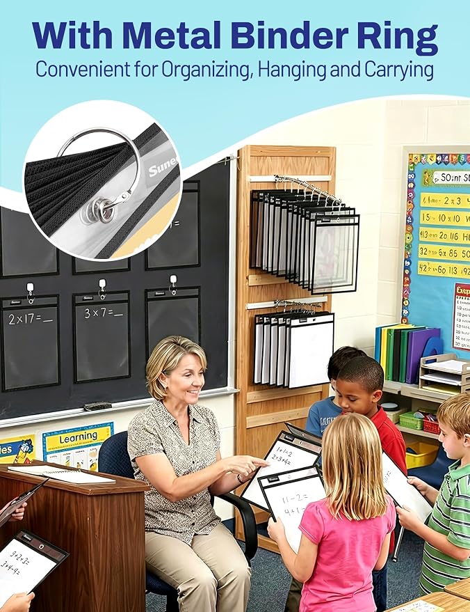 SUNEE 30 Packs Oversized Reusable Dry Erase Pocket Sleeves - Image 6