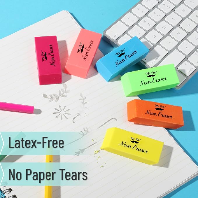 Mr. Pen- Pencil Eraser, 24 Pack, Neon Colors | Large Latex Free Block Erasers - Image 5