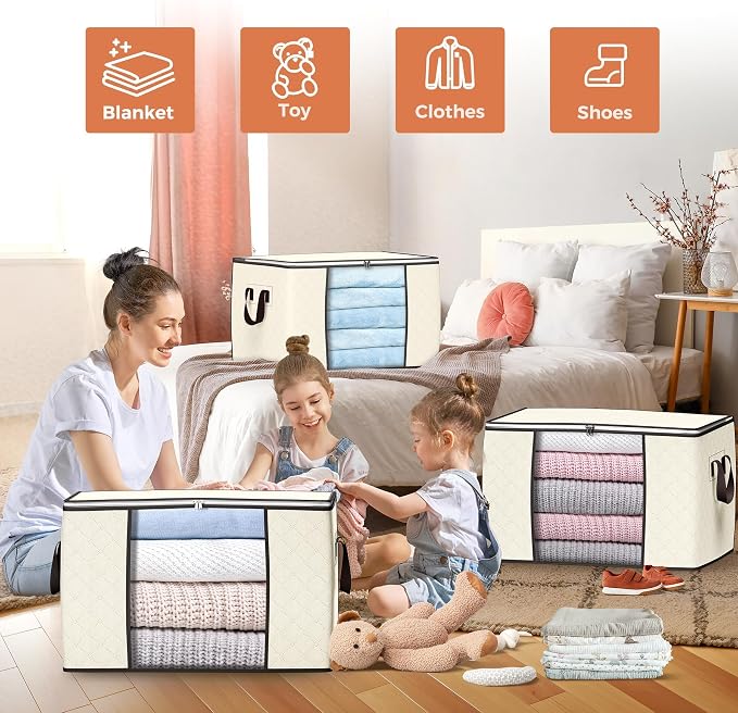 Budding Joy 90 L Large Storage Bags, 10 Pack Clothes Storage Bins Foldable - Image 4