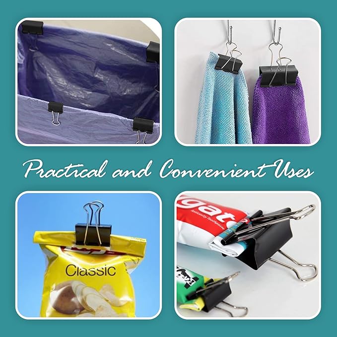 Binder Clips - 60 Medium Binder Clips, 1.25 Inch Black Paper Clamps, File Clip - Image 7