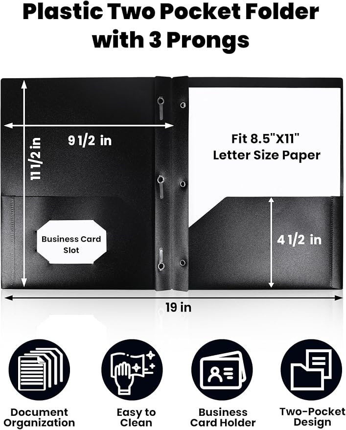 SUNEE 2 Pocket Folders with Prongs Plastic Folders with Pockets and Prongs Fit - Image 2