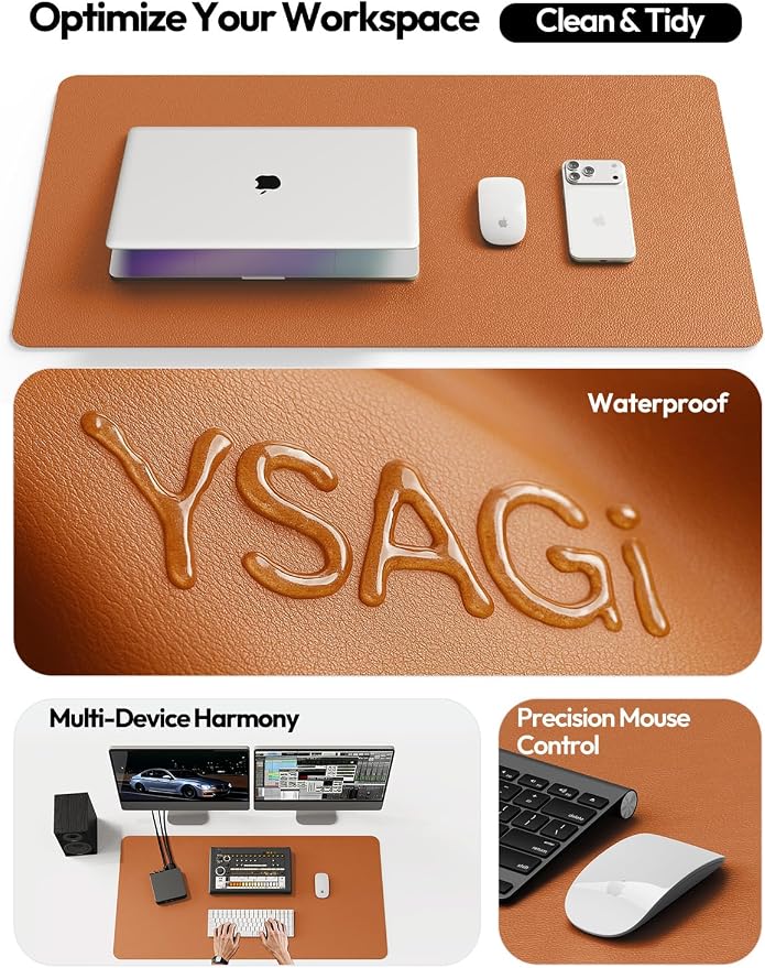 YSAGi Leather Desk Pad Protector, Office Desk Mat, Large Mouse Pad, Non-Slip PU - Image 9