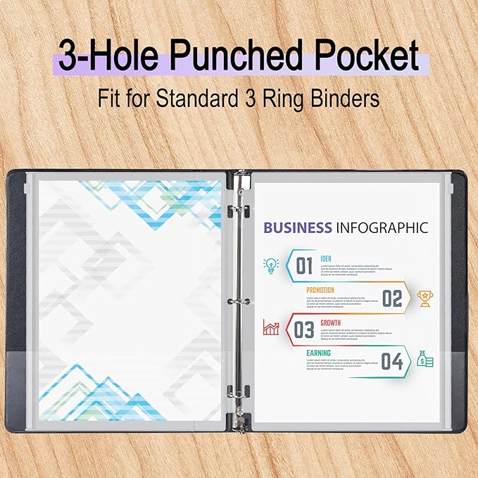 Antner 12 Pack Letter Size Binder Pockets 3 Holes Zipper Binder Folders - Image 4