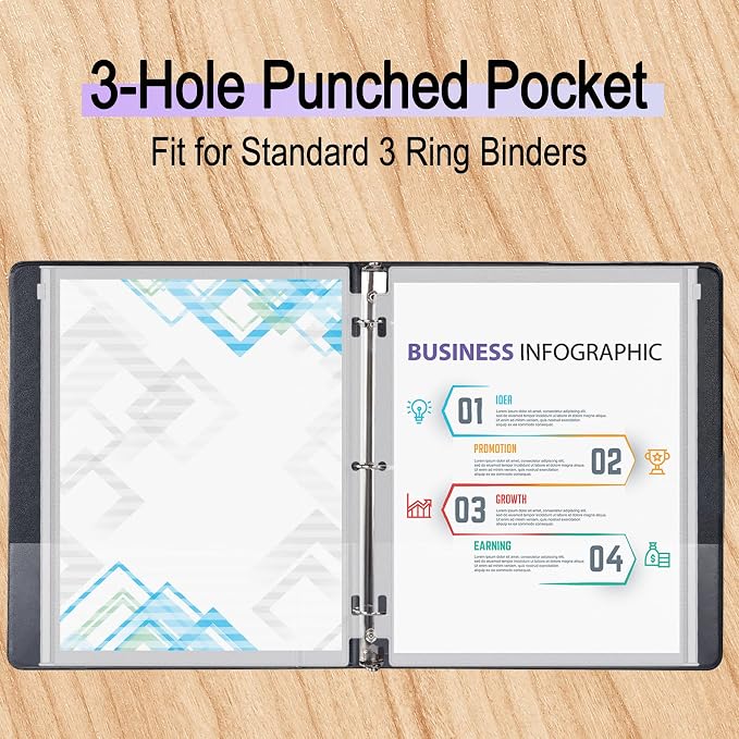 Antner 8 Pack Clear Letter Size Binder Pockets 3 Ring Binder Zipper Pouch - Image 4