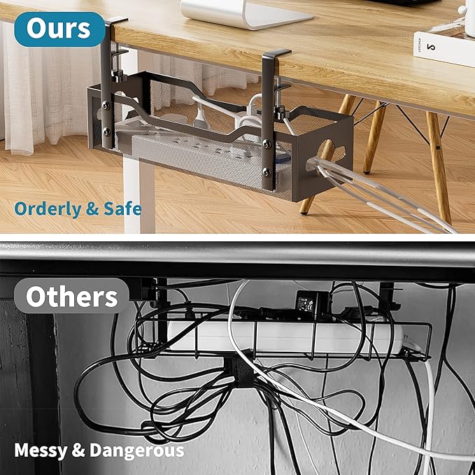 Under Desk Cable Management Tray 3 Pack, Cable Management Under Desk No Drill - Image 5
