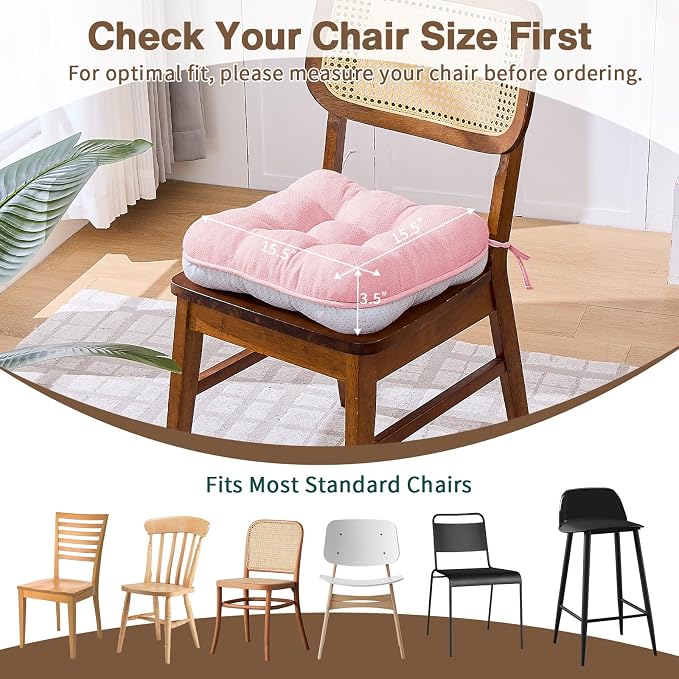 BETU Pink Chair Cushions for Dining Chairs Set of 2, 3.5" Thick Kitchen Table - Image 4