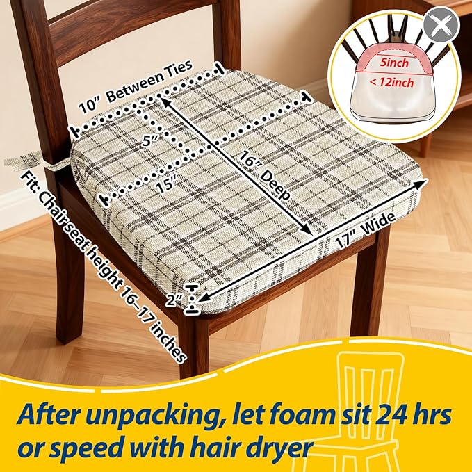 AAAAAcessories D-Shaped Chair Cushions, Machine-Washable Cover, Tan Plaid - Image 2