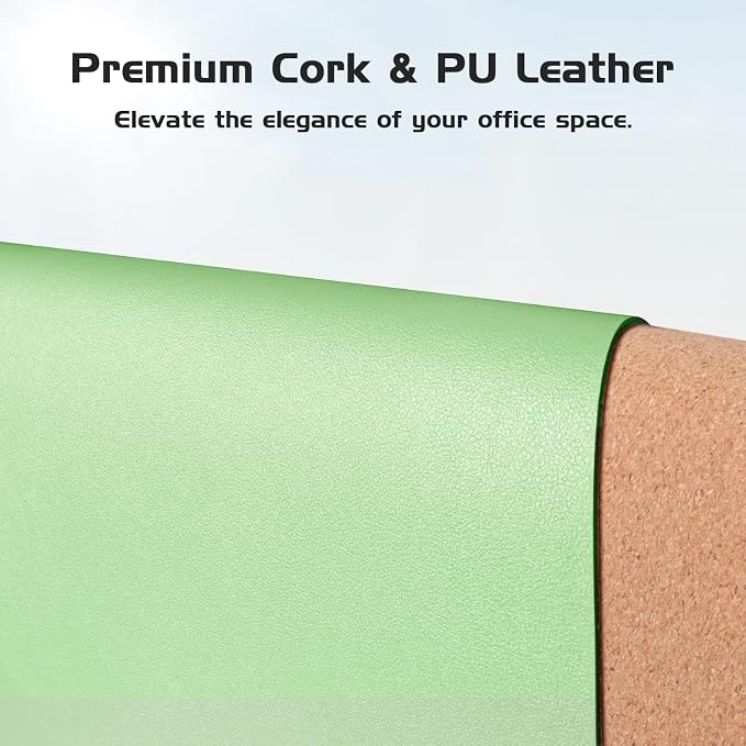 Aothia Double-Sided Desk Pad, 37.8"x17" Leather Desk Mat, Eco Cork Desk Pad - Image 2