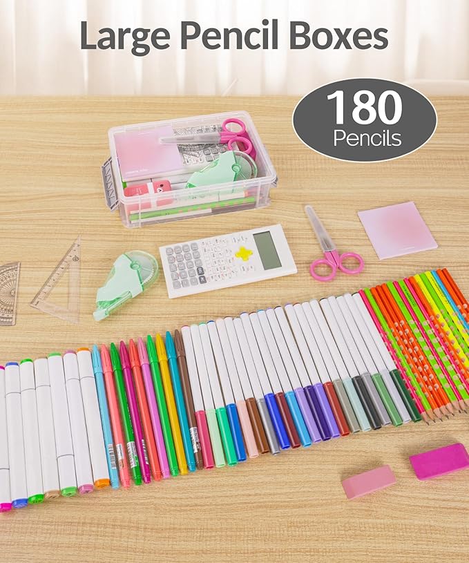Sooez 6 Pack Extra Large Pencil Box, Plastic Pencil Case Crayon Box, Stackable - Image 4