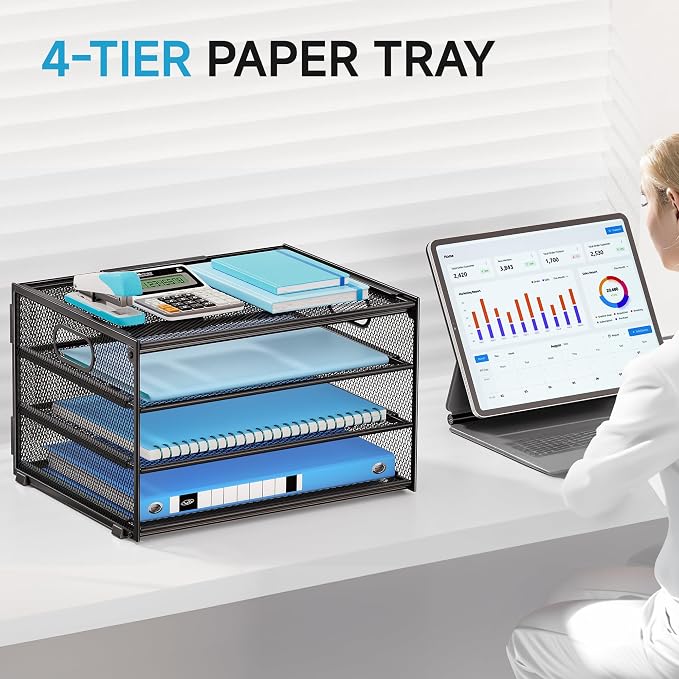 Lavatino 3-Tier Letter Tray Desk Organizer, Mesh Metal Paper File Tray Organizer - Image 4