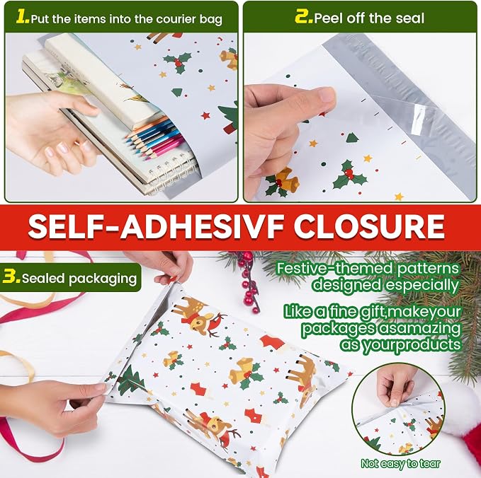 POLYSELLS 50 PCS 10x13 Cute Poly Mailers Waterproof Self-Sealing Holiday - Image 3