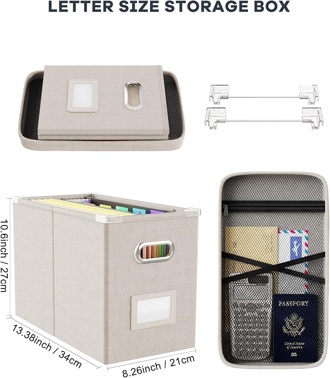 Oterri File Organizer With Lid, Hanging Filing Box With Mesh Pocket, Document - Image 2