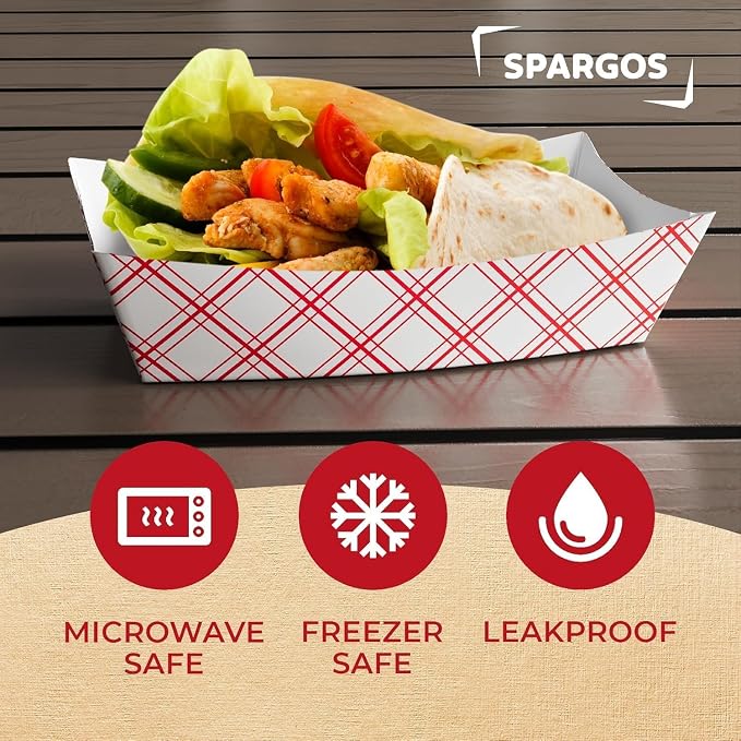 SPARGOS 3lb Paper Food Boats – Red and White Checkered Nacho Trays - Image 3