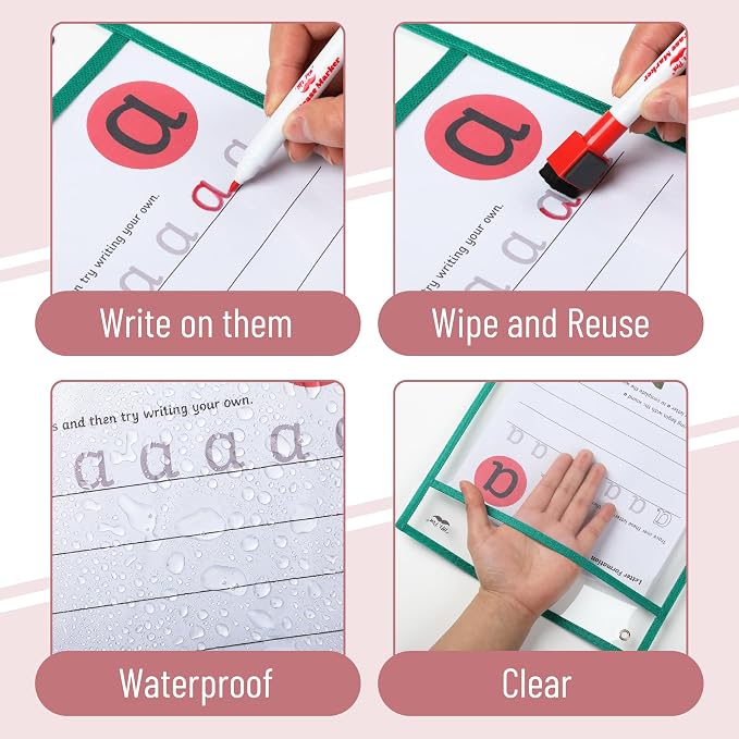 Mr. Pen- Reusable Dry Erase Pocket Sleeves, 6 Pack, Colorful | Clear Plastic - Image 6