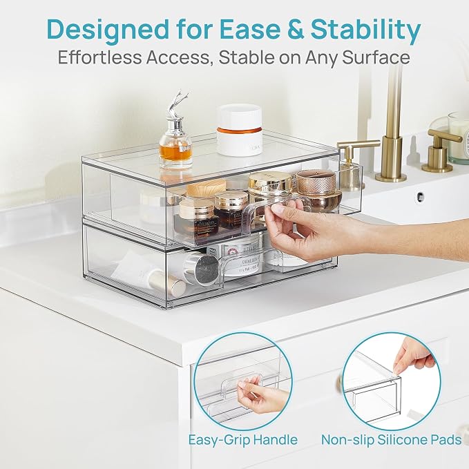 Vtopmart 12.1''W Clear Stackable Storage Drawers, 2 Pack Acrylic Plastic - Image 8