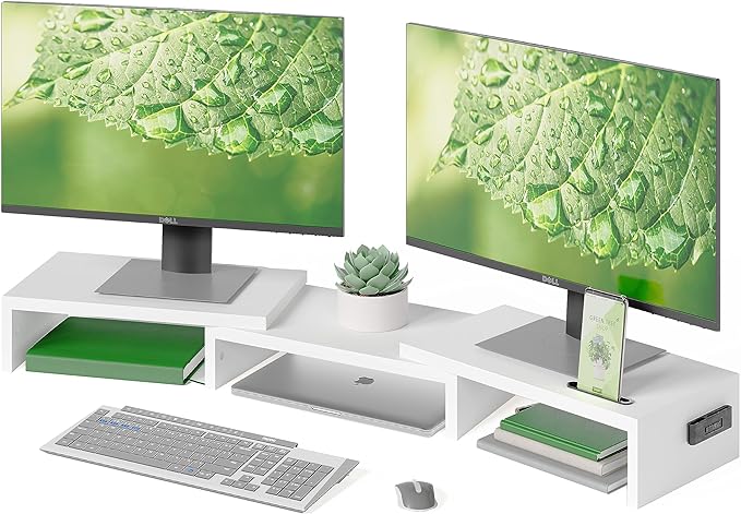BONTEC Dual Monitor Stand Riser, Adjustable Length & Swivel Angle, Ergonomic by BONTEC
