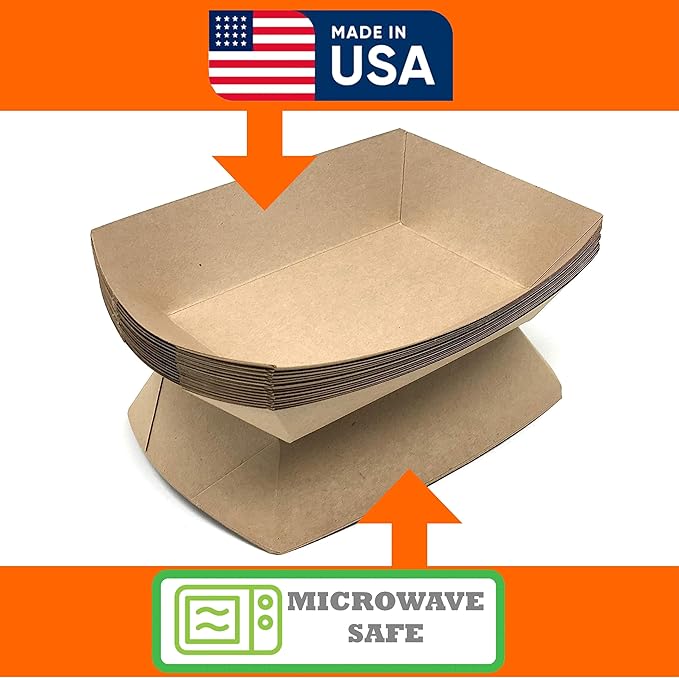 Mr Miracle Paper Food Trays, Kraft Paper. Extra Large. 100 Pack, Disposable - Image 4