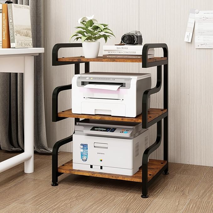 Natwind Stylish 3 Tier Printer Stand, Office Desk Side Storage Shelf, Retro | by Natwind