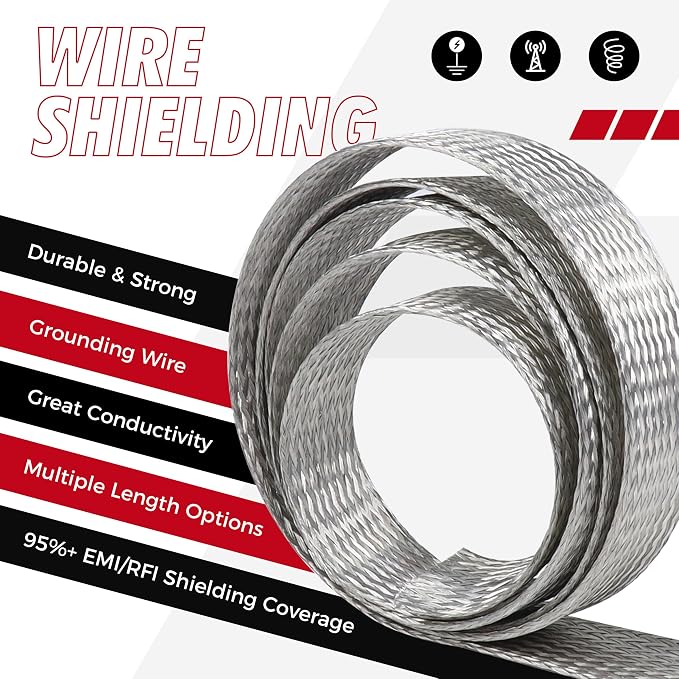 Tinned Copper Braid Cable Wire Shielding Sleeve Ground Straps Protection Flat - Image 6