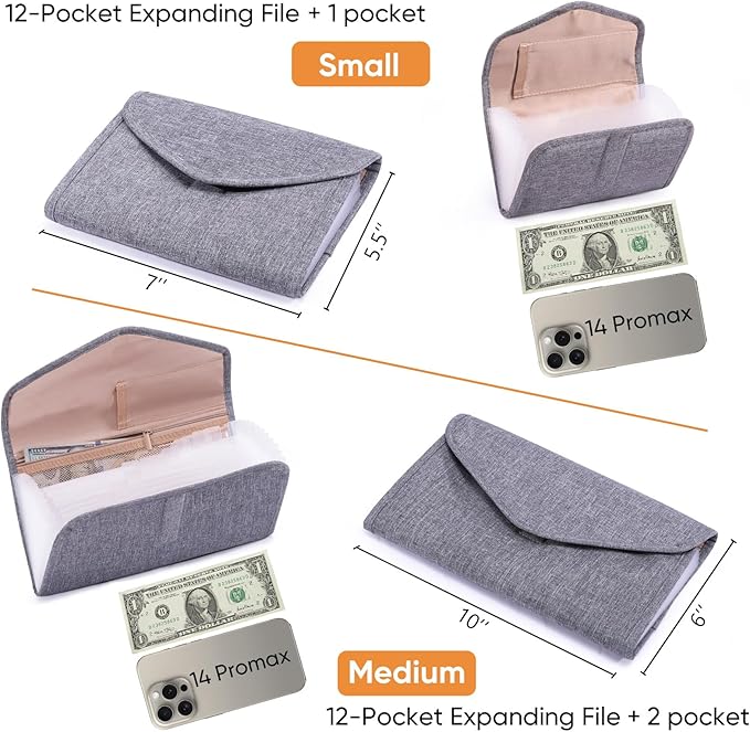Fabric Bill Organizer with Pockets 10x6 Receipt Organizer - Image 4