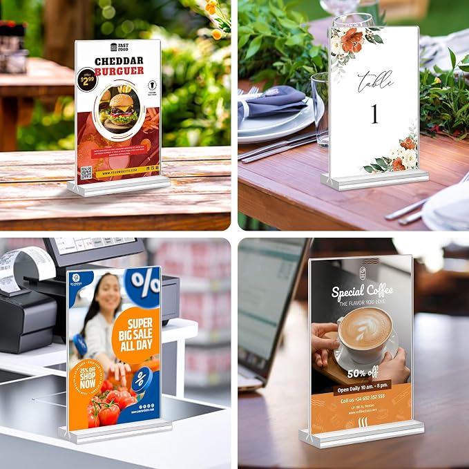 Acrylic Sign Holder 5.5 x 8.5, 10 Pack Double-Sided Stand up Table Top Clear - Image 6
