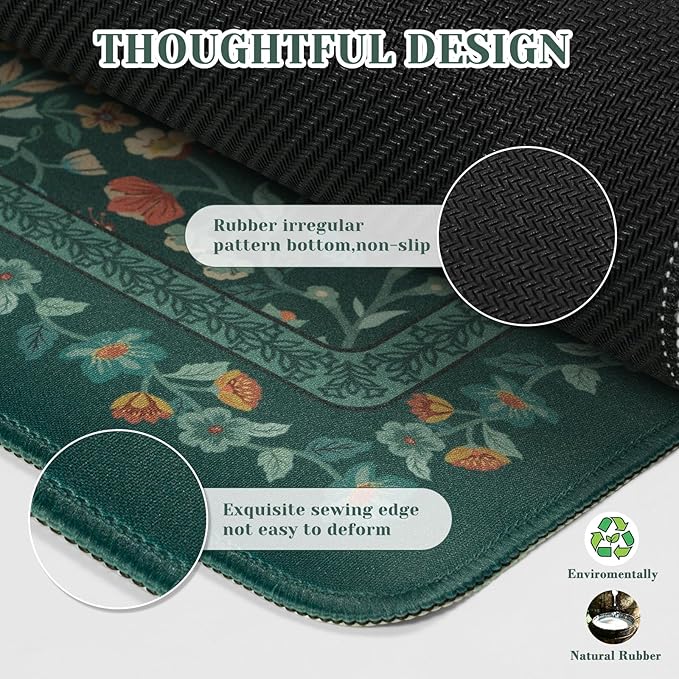 iCasso Aesthetic Floral Desk Mat, L Mouse Pads, Anti-Slip Retro Mousepad - Image 4