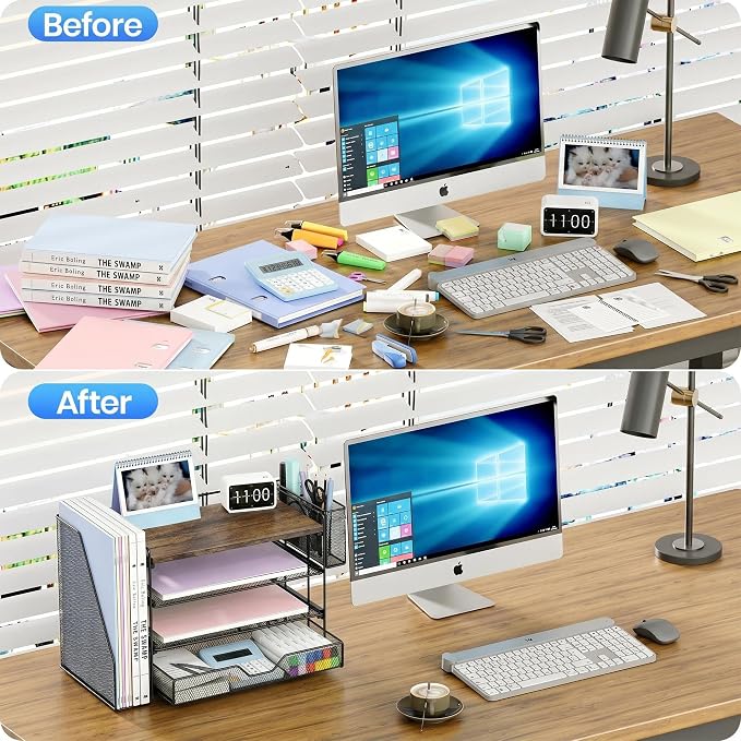 OPNICE Wood Desk Organizers and Accessories, 4-Tier Desktop Paper Letter Tray - Image 2
