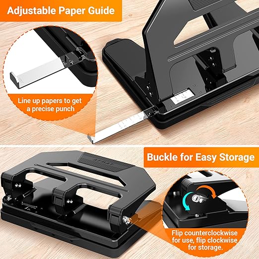 AFMAT Heavy Duty 3 Hole Puncher, 40-Sheet Paper Punch Heavy Duty, 50% Reduced - Image 5