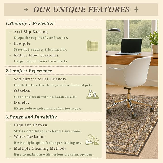 Vintage Gold Brown Office Chair Mat - Image 8