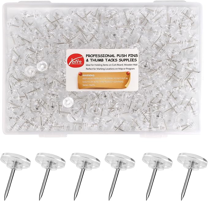 Push Pins 200-count Flat Thumb Tacks Steel Point and Plastic Head by Yalis