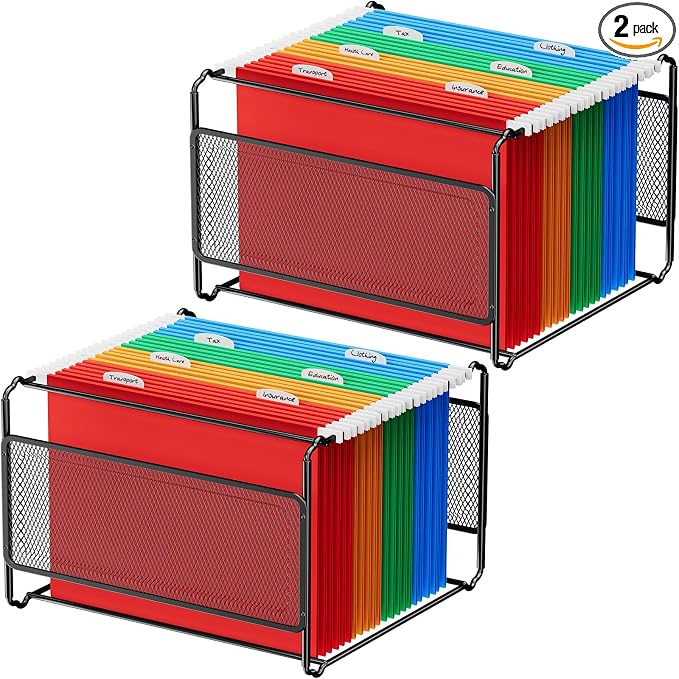 MaxGear Hanging File Organizer Box, Letter Size File Folder Organizer, 2 Pack | by MaxGear