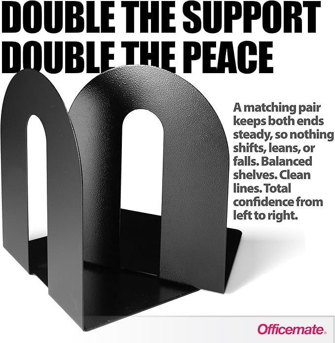 Officemate Heavy Weighted Bookends, Sturdy Office & Home Shelf Organizers - Image 6