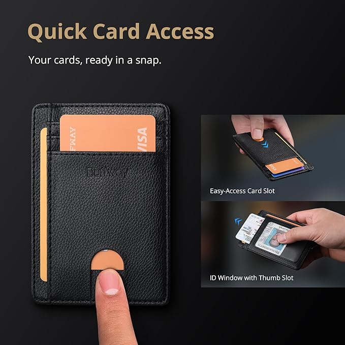 Buffway Slim Minimalist Front Pocket RFID Blocking Leather Wallets - Image 3