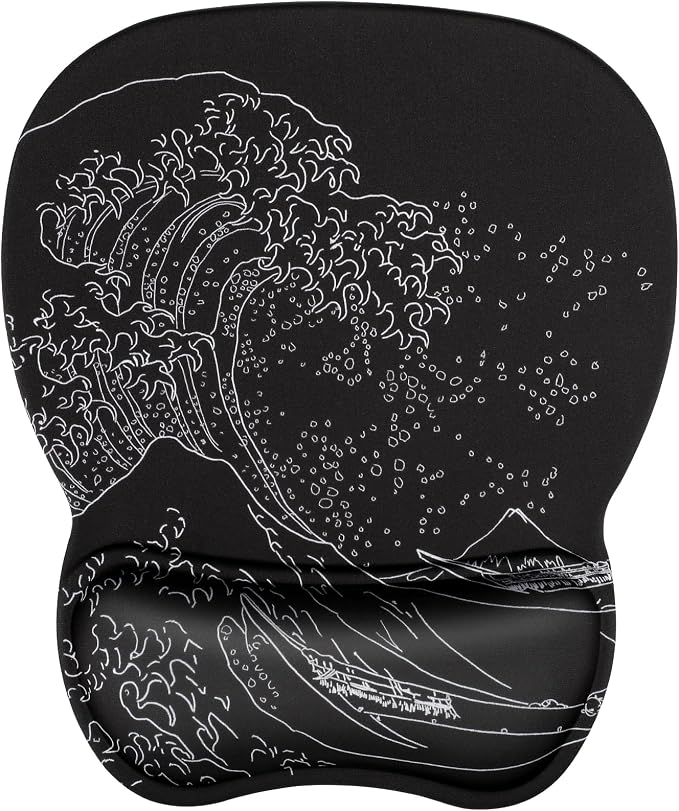 MROCO Ergonomic Mouse Pad with Gel Wrist Rest, 9.4 x 8.1 in, Kanagawa Wave | by MROCO