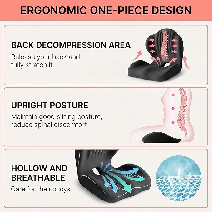 Ergonomic Waist Support and Seat Cushion, 2-in-1 Memory Foam Pad, Hollow Design - Image 5
