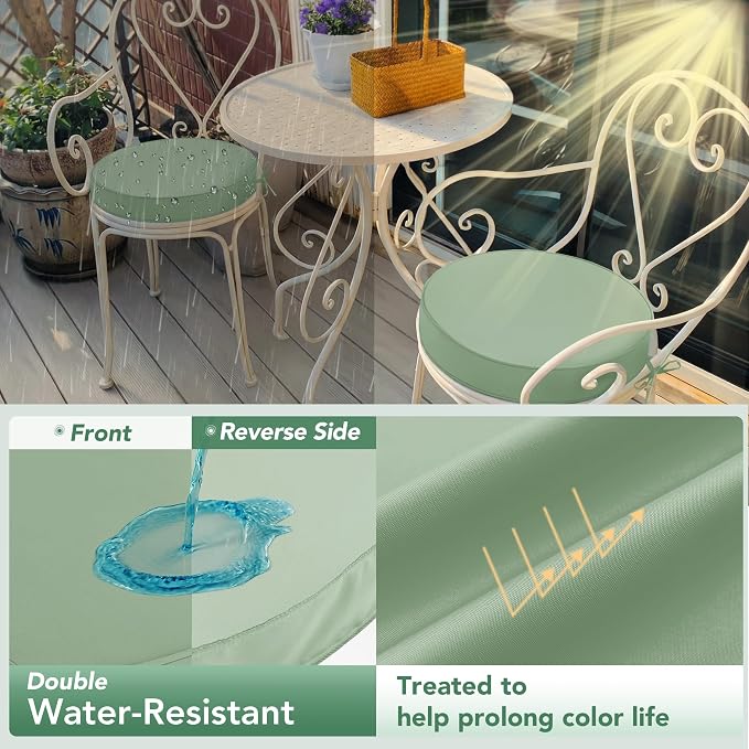 Summsun Outdoor Bistro Chair Cushions Set of 4, Sage Green - Image 3