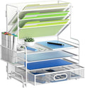 MINDEPOT 4-Tier Paper Organizer + 3-Pocket File Holder + Drawer + Pen Holders by MINDEPOT