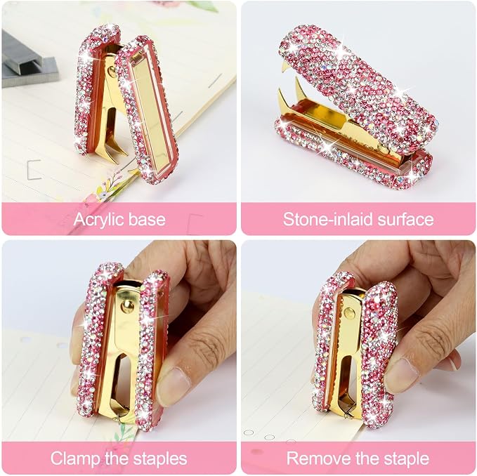 MultiBey Rhinestone Staple Remover, Handmade Bling Crystal Gold Cute Staple - Image 4