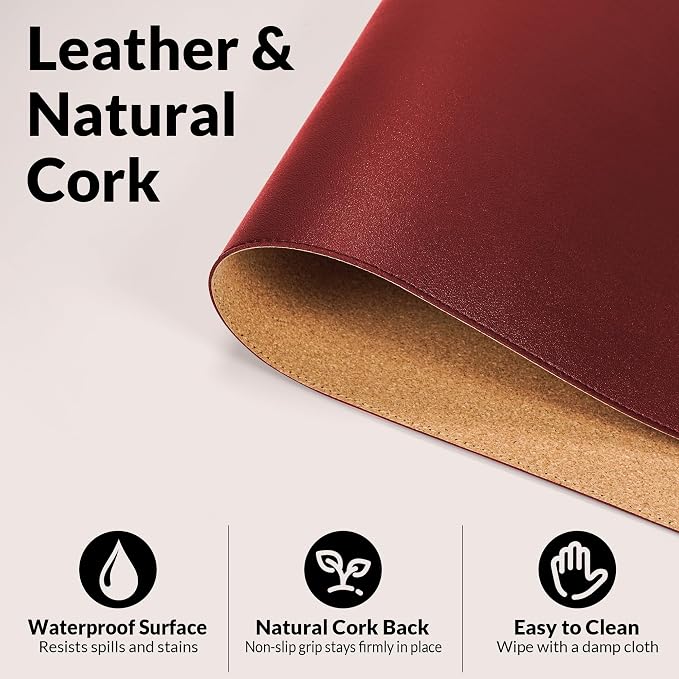 AFIING Leather Desk Pad Protector, 23.6" x 13.7", Waterproof, Non-Slip Mouse - Image 3